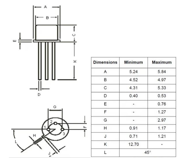 2n2222 TO-18 Package Dimension