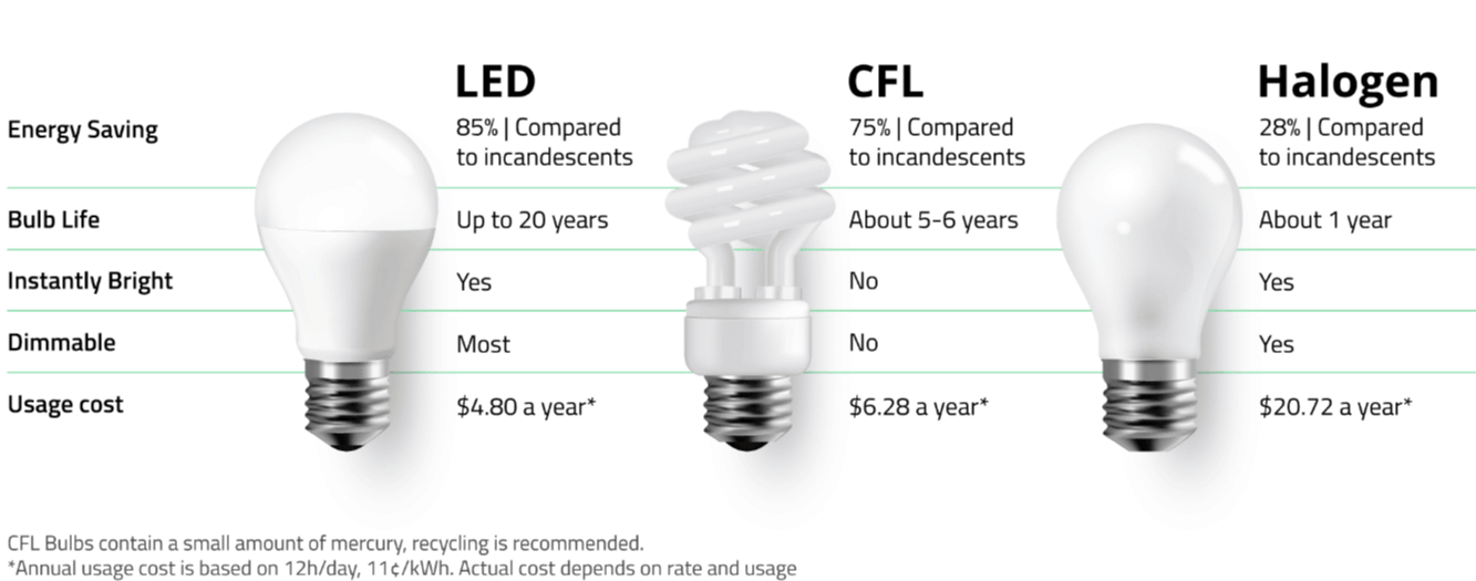 Light Bulbs Comparison Chart